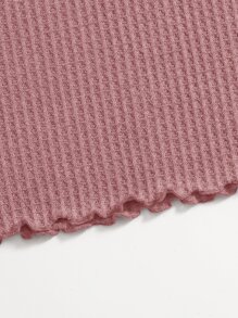 SHEIN Essnce Lettuce Trim Waffle Knit Tank Top - Dusty Pink - View 5
