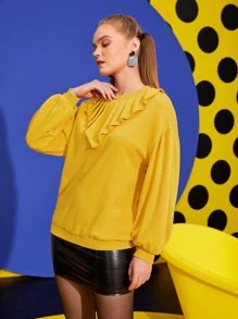Scube 落肩袖荷葉邊套頭衫 - 芥末黃 - 查看 6