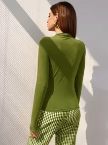 Modelyn Damskie Koszulki Pomarszczona Równy Elegancki - Oliwkowy zielony - Zobacz 2