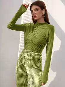 Modelyn Damskie Koszulki Pomarszczona Równy Elegancki - Oliwkowy zielony - Zobacz 3