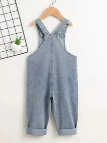 SHEIN 年輕女孩卡通熊刺繡牛仔背帶褲