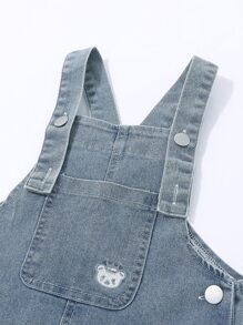 SHEIN 年輕女孩卡通熊刺繡牛仔背帶褲