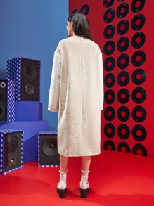 Catherine Chen Teddy Panel Drop Shoulder Tweed Coat - Multicolor - View 2