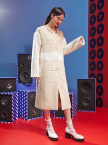 Catherine Chen Teddy Panel Drop Shoulder Tweed Coat - Multicolor - View 3