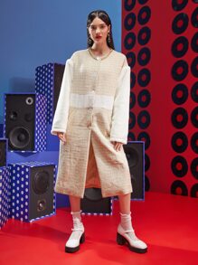 Catherine Chen Teddy Panel Drop Shoulder Tweed Coat - Multicolor - View 5