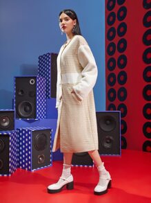 Catherine Chen Teddy Panel Drop Shoulder Tweed Coat - Multicolor - View 6