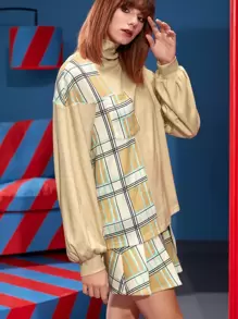 Minosone Áo thun nữ Túi Sọc ca rô Giải trí - Màu Khaki - Xem 1