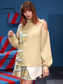 Minosone Áo thun nữ Túi Sọc ca rô Giải trí - Màu Khaki - Xem 4