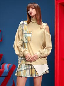 Minosone Áo thun nữ Túi Sọc ca rô Giải trí - Màu Khaki - Xem 5