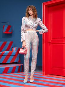 Shierly Ang 滿版印花腰部鏤空長褲 - 彩色 - 查看 3