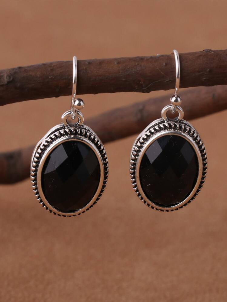 1 Đôi bông tai hình oval lưới đen, bông tai đen dành cho nữ - màu đen - Xem 1