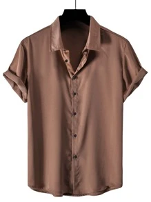 Manfinity Homme Men Button Through Solid Shirt - Coffee Brown - View 1