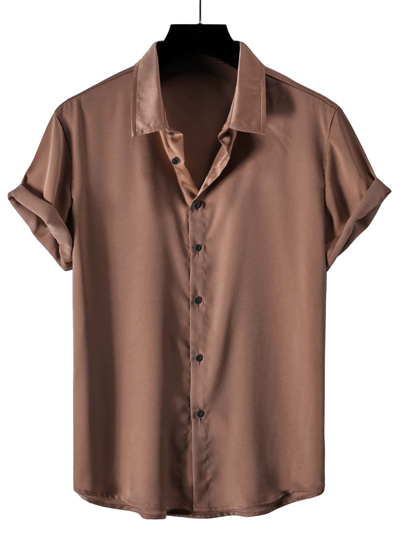 Manfinity Homme Men Button Through Solid Shirt - Coffee Brown - View 1
