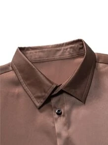 Manfinity Homme Men Button Through Solid Shirt - Coffee Brown - View 5
