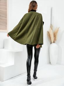 Double Breasted Cape Overcoat - Army Green - View 2