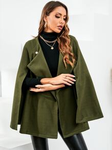 Double Breasted Cape Overcoat - Army Green - View 4