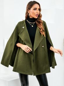 Double Breasted Cape Overcoat - Army Green - View 6