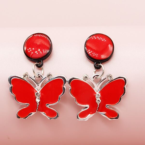

Butterfly Drop Earrings, Red