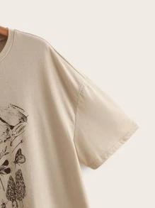 Flirla 大碼青蛙和蝴蝶圖案落肩T恤 - 杏色 - 查看 4