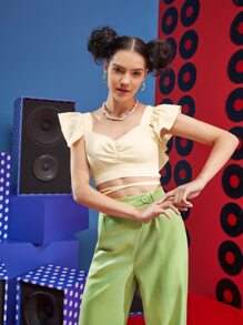 JEWEL SUM Top ribete con fruncido con tira cruzada con cordón trasero pecho con fruncido - Albaricoque - Ver 1