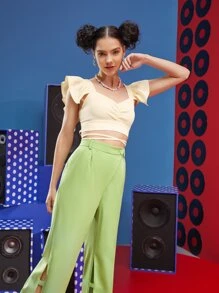 JEWEL SUM Top ribete con fruncido con tira cruzada con cordón trasero pecho con fruncido - Albaricoque - Ver 3