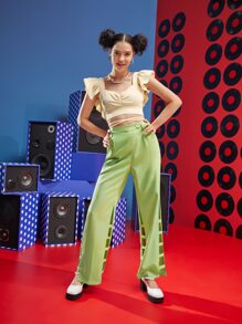 JEWEL SUM Top ribete con fruncido con tira cruzada con cordón trasero pecho con fruncido - Albaricoque - Ver 4