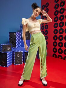 JEWEL SUM Top ribete con fruncido con tira cruzada con cordón trasero pecho con fruncido - Albaricoque - Ver 5