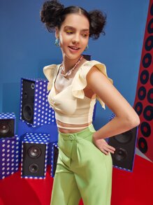 JEWEL SUM Top ribete con fruncido con tira cruzada con cordón trasero pecho con fruncido - Albaricoque - Ver 6