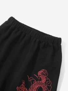 女孩中國龍圖案衛褲 - 黑色 - 查看 4