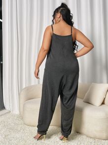 SHEIN Essnce 大碼雙口袋寬鬆吊帶連身褲 - 深灰色 - 查看 2