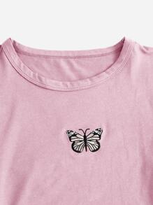 SHEIN EZwear Butterfly Print Crop Tee & Drawstring Sweatpants Set