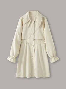 Girls Flounce Sleeve Overlay Trench Coat - Apricot - View 1