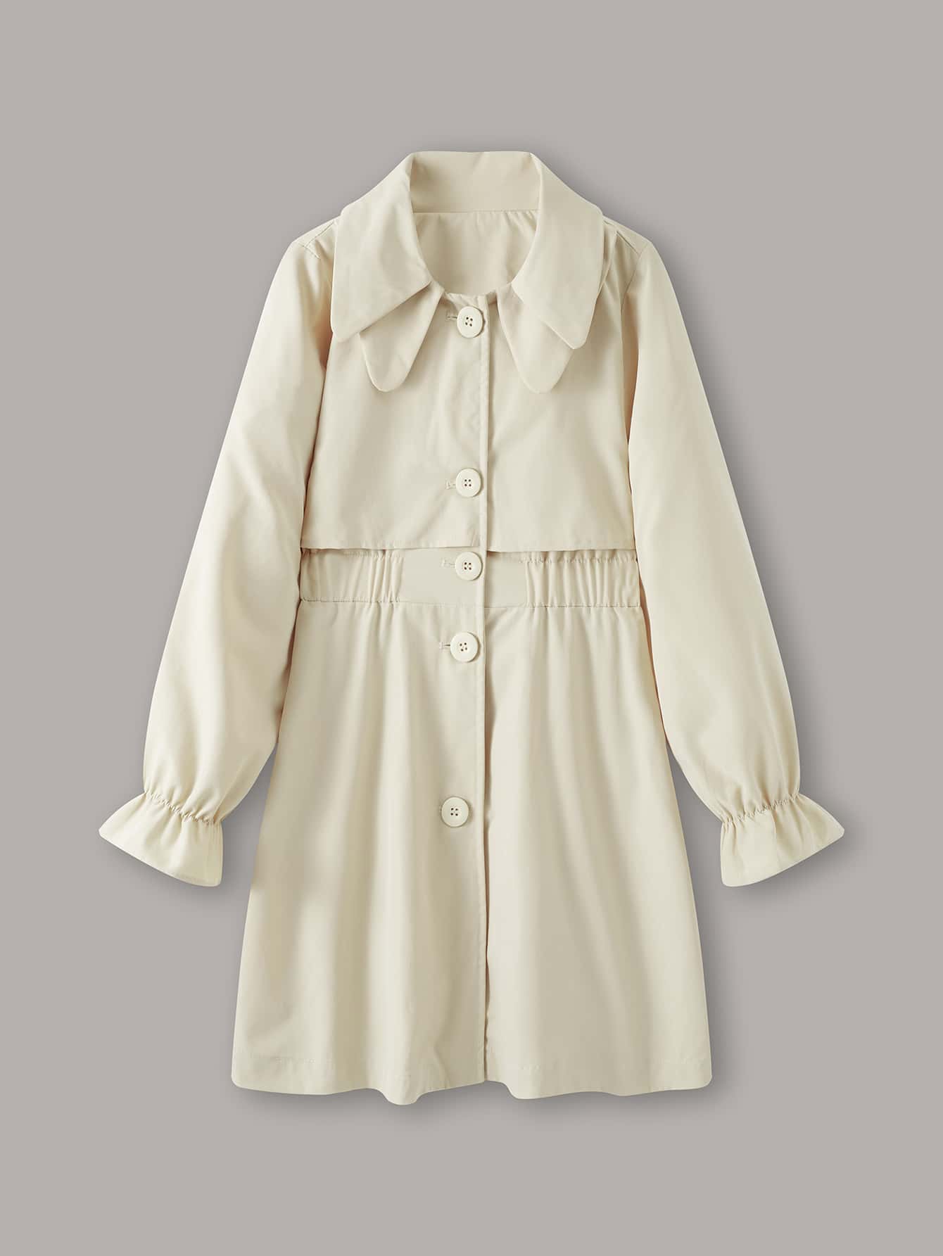 Girls Flounce Sleeve Overlay Trench Coat - Apricot - View 1