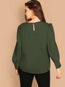 SHEIN Clasi Áo cánh tay cong cài nút Plus - xanh quân đội - Xem 2