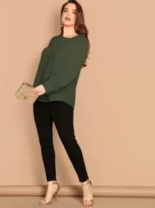 SHEIN Clasi Áo cánh tay cong cài nút Plus - xanh quân đội - Xem 5