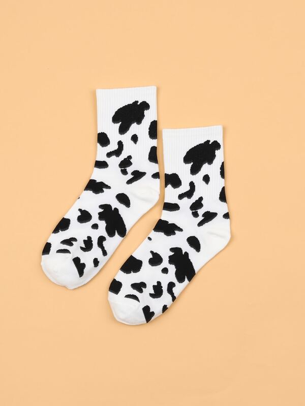 Women Cow Print Crew Socks For Fall/Winter