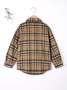 女孩格紋補丁貼口袋落肩袖花呢外套 - 彩色 - 查看 2