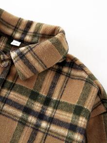 女孩格紋補丁貼口袋落肩袖花呢外套 - 彩色 - 查看 3