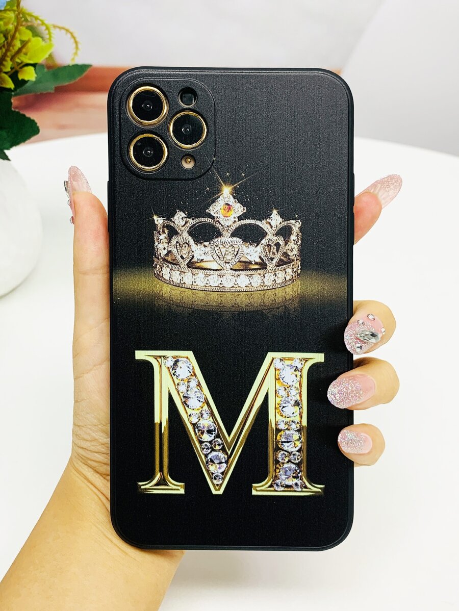 Crown & Letter Graphic Phone Case Compatible With IPhone 11,IPhone 13,IPhone 14 Pro Max - Multicolor - View 1