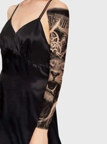 Sticker De Tatouages , 1 Feuille large Demi Manche De Bras Motif Lion Tatouages Temporaires Pour Homme Femme Avant Bras , animal Faux Autocollants De Tatouage Adultes , Noir Réaliste Tatouage À Lettres , Pour Femme Et Fille - Noir - Voir 3