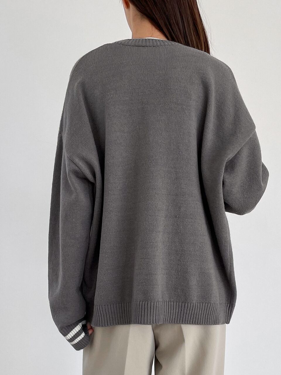 Drop Shoulder Striped Trim Cardigan
