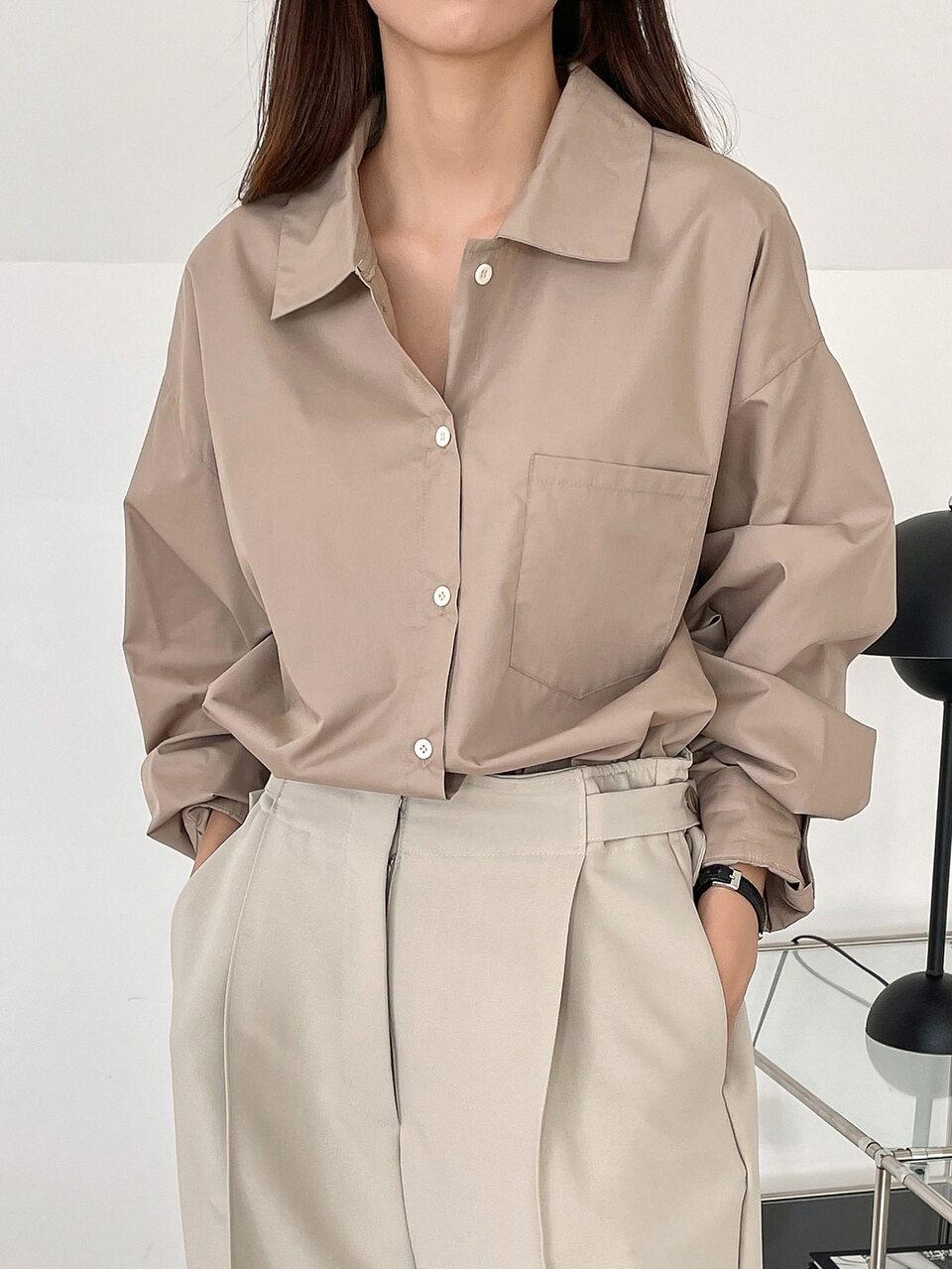 Drop Shoulder Pocket Patched Blouse