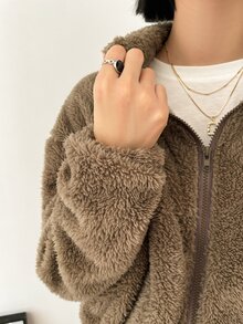 DAZY Áo khoác nữ Túi Dây kéo màu trơn Giải trí - Màu nâu  Mocha - Xem 4