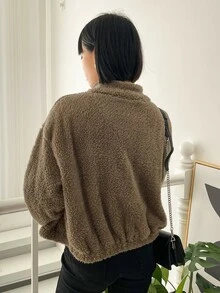 DAZY Áo khoác nữ Túi Dây kéo màu trơn Giải trí - Màu nâu  Mocha - Xem 5