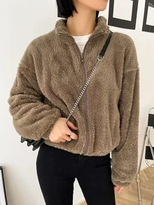 DAZY Áo khoác nữ Túi Dây kéo màu trơn Giải trí - Màu nâu  Mocha - Xem 8