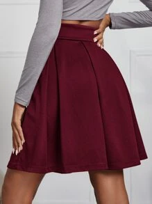 SHEIN Frenchy 側拉鏈素色百褶半身裙 - 酒紅色 - 查看 2