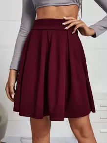 SHEIN Frenchy 側拉鏈素色百褶半身裙 - 酒紅色 - 查看 5