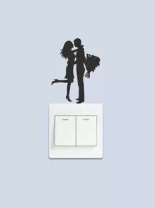 Couple Pattern Switch Outlet Wall Sticker, Stickers, Wall Decal, Vinyl Decal For Home Decorations, Spring Decoration Items Refresh Your Home, Festival Decoration Stickers Gifts Birthday Graduation - Black - View 2