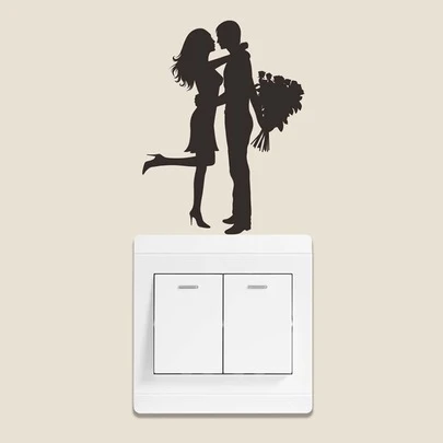 Couple Pattern Switch Outlet Wall Sticker, Stickers, Wall Decal, Vinyl Decal For Home Decorations, Spring Decoration Items Refresh Your Home, Festival Decoration Stickers Gifts Birthday Graduation
