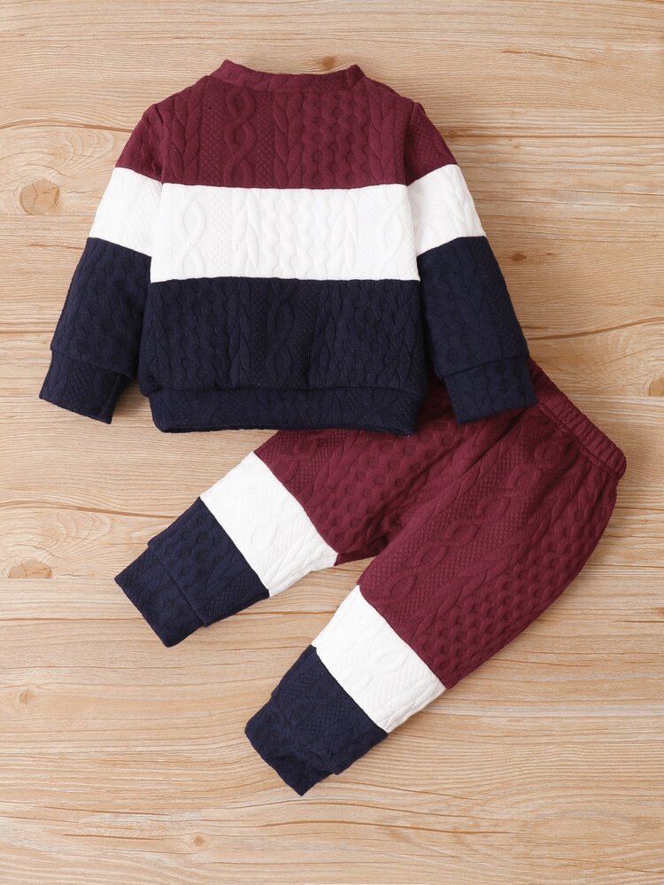 Bebé de color combinado Cable con textura Pullover & Pantalones deportivos - Multicolor - Añade 2